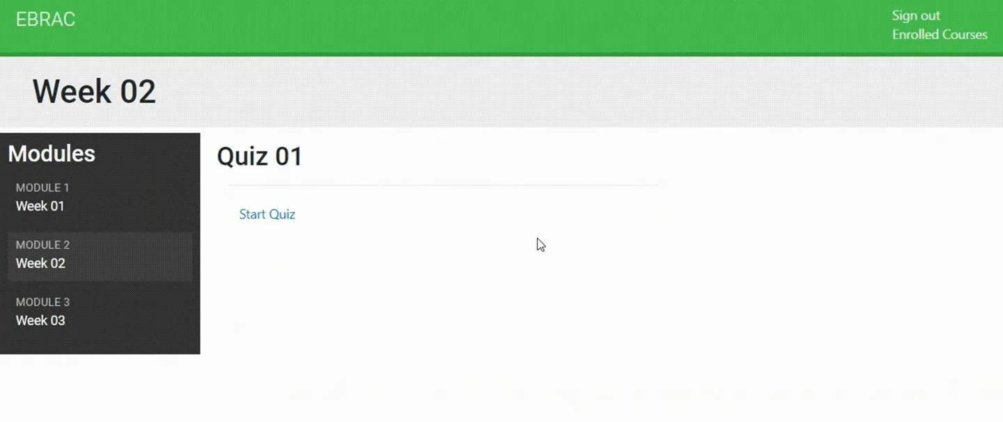 Screenshot of EBRAC online learning platform
