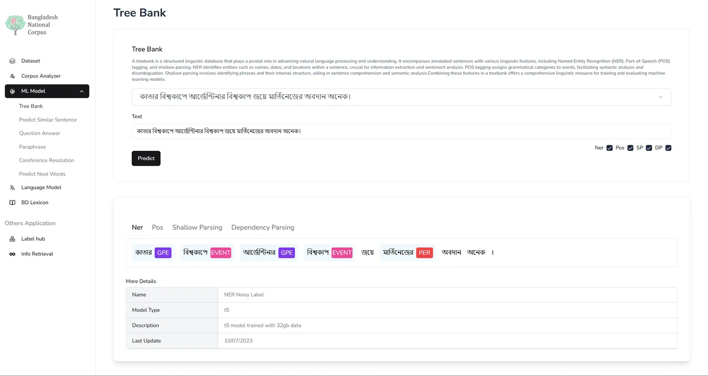 Screenshot of Bangla NER classifier